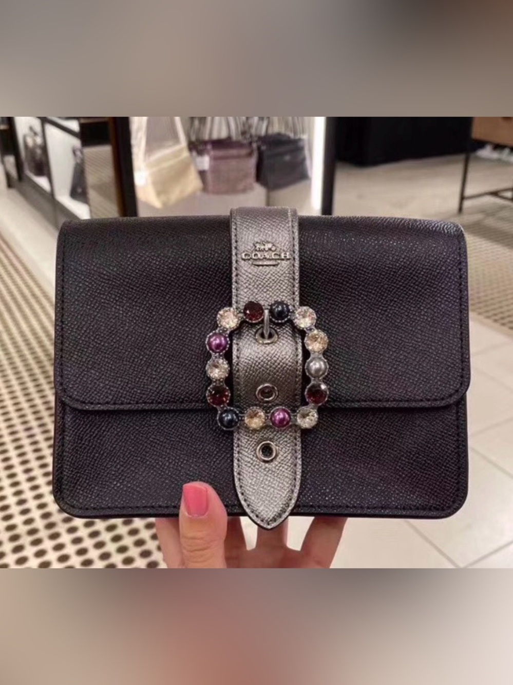 Coach Black Leather Gem-Accent Purse